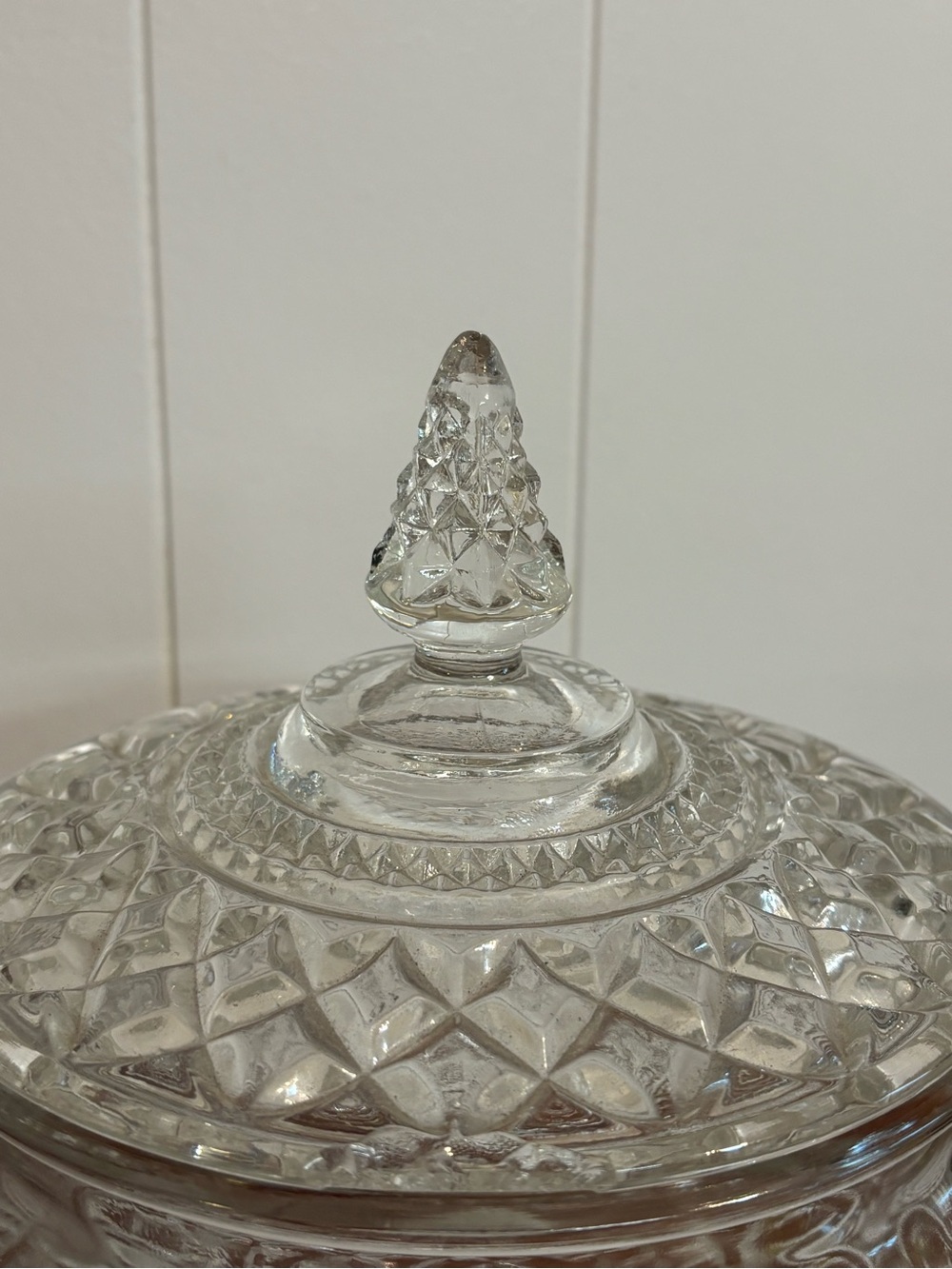 VTG Indiana Glass Diamond Point Hexagon Cookie Jar Lidded Crystal Canister MCM - Picture 8 of 11
